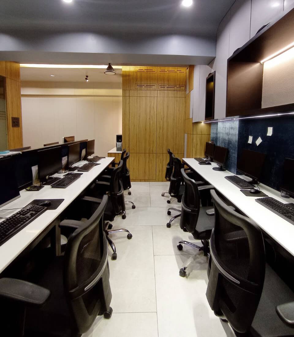 Rows of workstations in the office