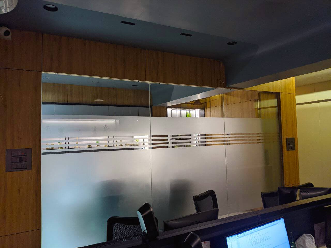 Glass-walled meeting room